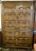 Large oak reproduction Georgian panelled corner cupboard Ht 184cm W 130cm