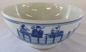 Chinese blue and white bowl with markings to underside D 19.5 cm H 9.5 cm