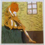 Terence Oram (1937-2020) limited edition linocut print 2/10 of a seated female nude, signed numbered