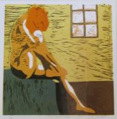 Terence Oram (1937-2020) limited edition linocut print 2/10 of a seated female nude, signed numbered