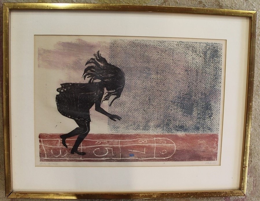 Large framed artist proof screen print depicting girl playing hopscotch by Austrian artist Erika - Image 2 of 5