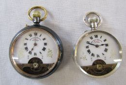 2 Hebdomas patent 8 day Swiss made pocket watches inc one silver D 47 mm and 52 mm