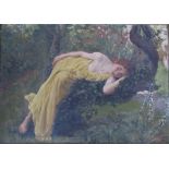 Anna A MacRory - late 19th century gilt framed oil on canvas of a young woman relaxing against a