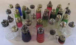 Assorted silver plated and cut glass sugar sifters etc