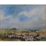 Framed watercolour of a rural scene by David Morris 48 cm x 42.5 cm (size including frame)