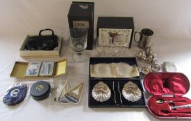 Selection of Concorde memorabilia, silver plate, Okra and Dartington glass, beaded handbag etc