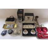 Selection of Concorde memorabilia, silver plate, Okra and Dartington glass, beaded handbag etc