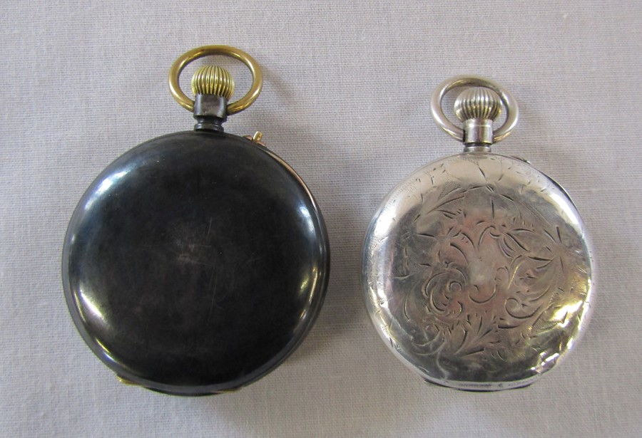 2 Hebdomas patent 8 day Swiss made pocket watches inc one silver D 47 mm and 52 mm - Image 2 of 4