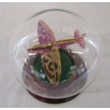 Northumbrian glass Spitfire in glass dome H 13 cm