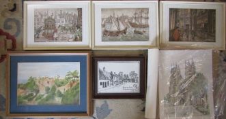 3 Anton Pieck framed prints, framed watercolour other assorted prints