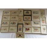 Collection of framed silk postcards WWI / sweetheart souvenir cards (23)