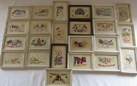 Collection of framed silk postcards WWI / sweetheart souvenir cards (23)