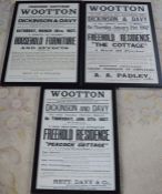 3 early 20th century auction posters relating to Wootton. Largest 94cm by 63cm