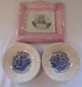 19th century Albion pottery Sunderland lustre plaque 23.5 cm x 21 cm and a pair of 19th century '