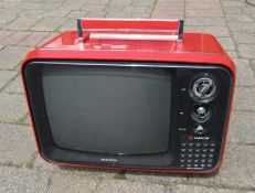 Hitachi solid state transistor portable TV with red plastic case model no F-54G-311 L 41 cm H 31