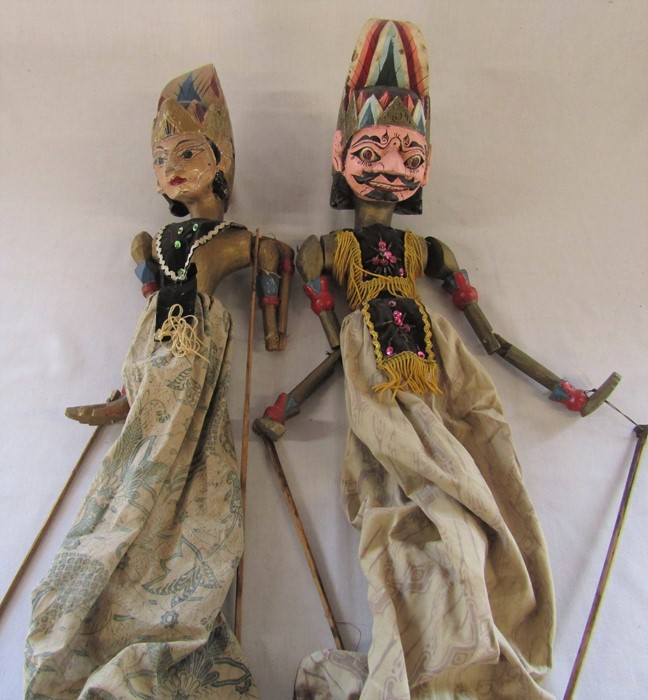 2 antique Indonesian Wayang Golek wooden puppets H 71 cm