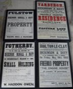 4 large framed early 20th century auction posters relating to Fulstow, Fotherby, Yarburgh & Holton