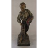 Large plaster figurine of a boy with basket of cherries H 60 cm