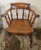 Victorian smoker's bow Windsor chair with yew wood arms & spindle supports