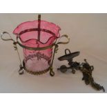 Late 19th/early 20th century adjustable cranberry glass paraffin lamp shade