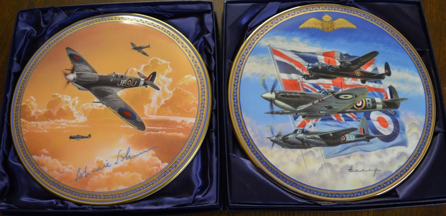 2 boxed RAF The Bradford Exchange ceramic gilded plaques 'Flying For Freedom' & 'Johnie Johnson'