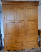 Large pine double wardrobe Ht 213cm W 160cm D 60cm