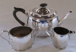 Silver tea set Sheffield 1910/16 (teapot 1916, sugar bowl and jug 1910) maker William Hutton & Sons,