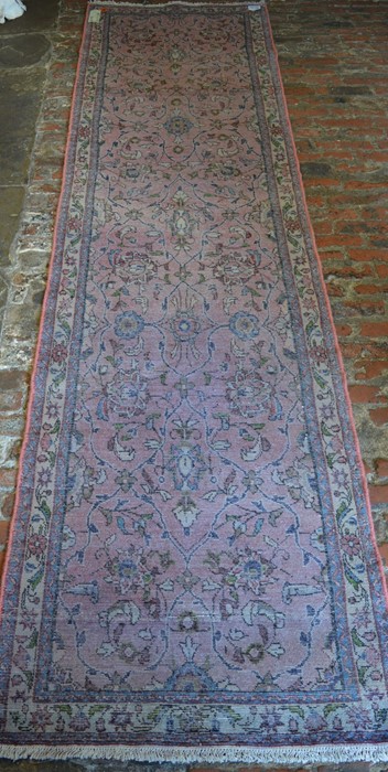 Pink ground Iranian hand woven runner with all over floral pattern 307cm by 81cm - Image 2 of 2