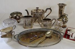 James Dixon 3 piece Britannia Metal tea service and a selection of silver plate including small rose