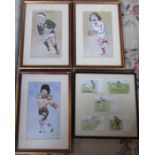 3 framed sporting prints by Tim Holder 33 cm x 47.5 cm and a framed set of Lance Thackeray
