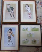 3 framed sporting prints by Tim Holder 33 cm x 47.5 cm and a framed set of Lance Thackeray