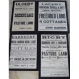 4 framed early 20th century auction posters relating to Ulceby, Laceby, Barnetby & Bigby. Largest