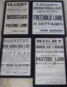 4 framed early 20th century auction posters relating to Ulceby, Laceby, Barnetby & Bigby. Largest