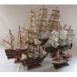 Various model ships inc Cutty Sark H 46 cm, HMS Endeavour, Discovery, Revenge and Waverley