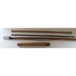 Measuring sticks / rulers and a vintage wooden grabber / picking stick