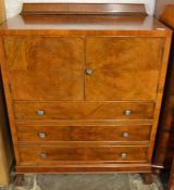 Walnut chest of drawers with cabinet over Ht 110cm W 92cm D 50cm