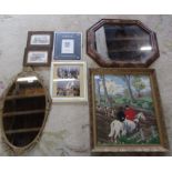 Floral print framed mirror, gilt edged mirror, photographs of New York, Hunting tapestry 53.5 cm x