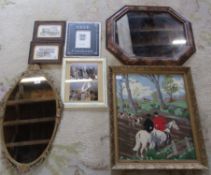 Floral print framed mirror, gilt edged mirror, photographs of New York, Hunting tapestry 53.5 cm x