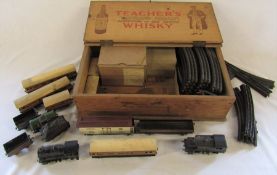 Box containing vintage train set and track etc