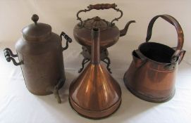 Various copper inc kettle, funnel, hot water urn etc