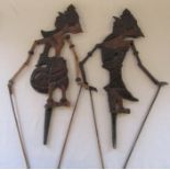 2 Asian wooden shadow puppets H 57 cm