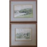 2 framed watercolours by J C Wilder - Shellingford 45 cm x 38.5 cm and fishing by a river 47 cm x 39