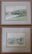 2 framed watercolours by J C Wilder - Shellingford 45 cm x 38.5 cm and fishing by a river 47 cm x 39