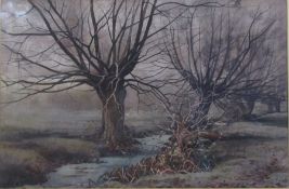 Conway Lloyd Jones (1846-1897) framed watercolour landscape of a tree lined stream 71 cm x 56 cm (