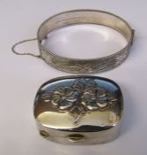 Silver hinged bangle with safety chain Birmingham 1984 weight 0.71 ozt 6 cm x 5.5 cm and a small