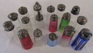 Collection of silver topped glass sugar shakers etc (various hallmarks) inc cranberry glass (17)