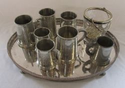 Large silver plated tray L 52.5 cm together with various tankards etc