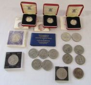 Assorted coins inc UK Silver proof one pound coin 1981, 1983 (2), 1953 Coronation crown, Silver