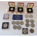 Assorted coins inc UK Silver proof one pound coin 1981, 1983 (2), 1953 Coronation crown, Silver