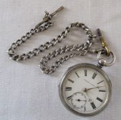 Victorian silver pocket watch and chain, Edward S Hall, Chester 1884, D 5 cm, (overwound) chain